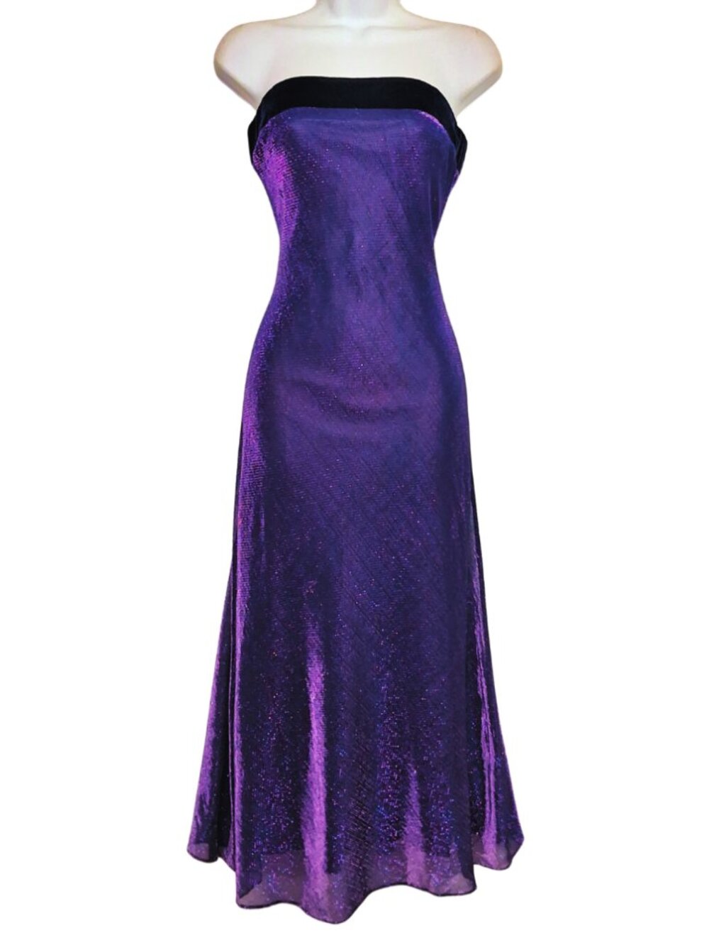 VTG JUMP BY WENDYE CHAITIN Dress Strapless Purple Blue Shimmer Evening Gown 7/8